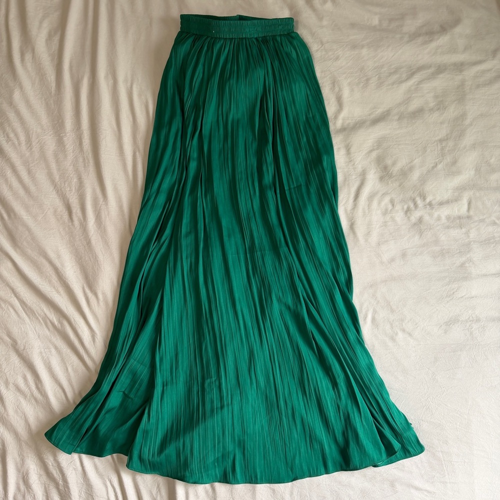 Anthropologie Emerald Green Pleated Maxi Skirt